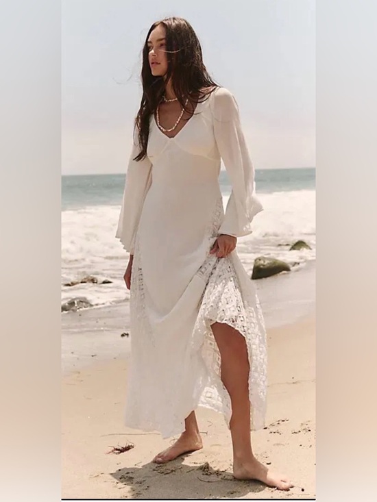 Free People Dresses & Skirts - Free People Hazel Ivory Lace Panel Lantern Sleeve Maxi Dress M